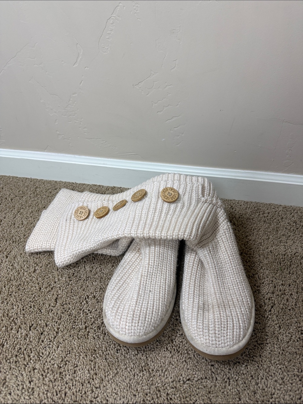 UGG | Women's Knit Button Winter Boots in Cream | 8